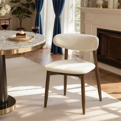 Upholstered Wooden Dining Chairs with Curved Back, Nordic Modern Fabric Kitchen Side Chairs-