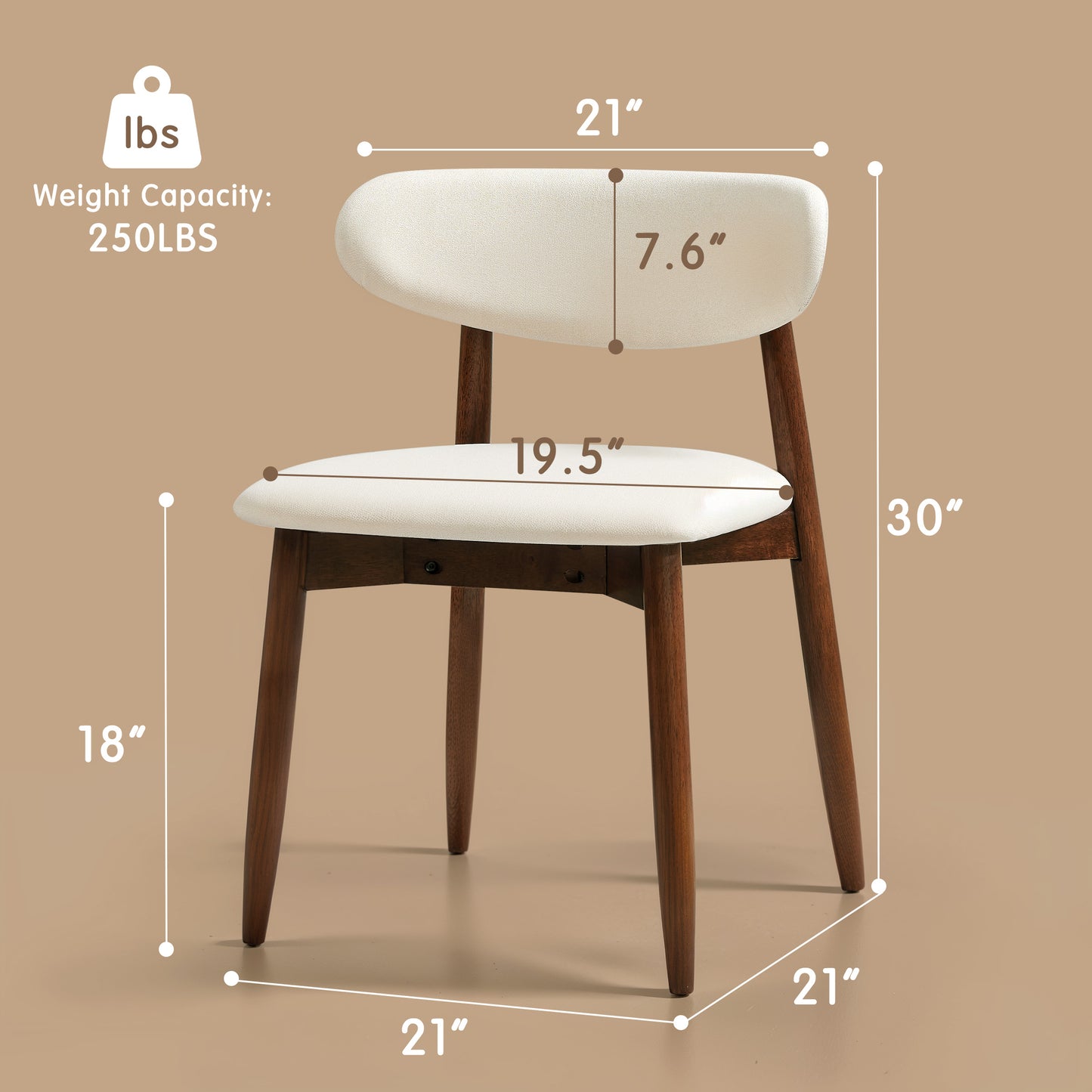 Upholstered Wooden Dining Chairs with Curved Back, Nordic Modern Fabric Kitchen Side Chairs-