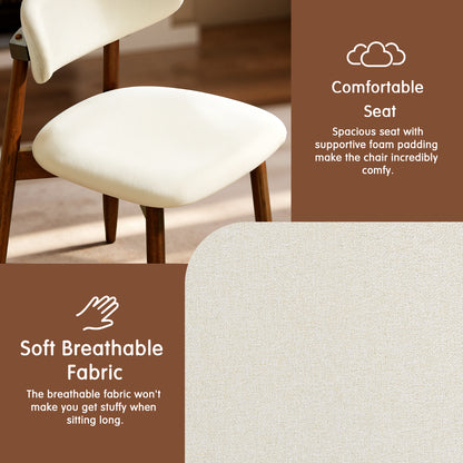 Upholstered Wooden Dining Chairs with Curved Back, Nordic Modern Fabric Kitchen Side Chairs-